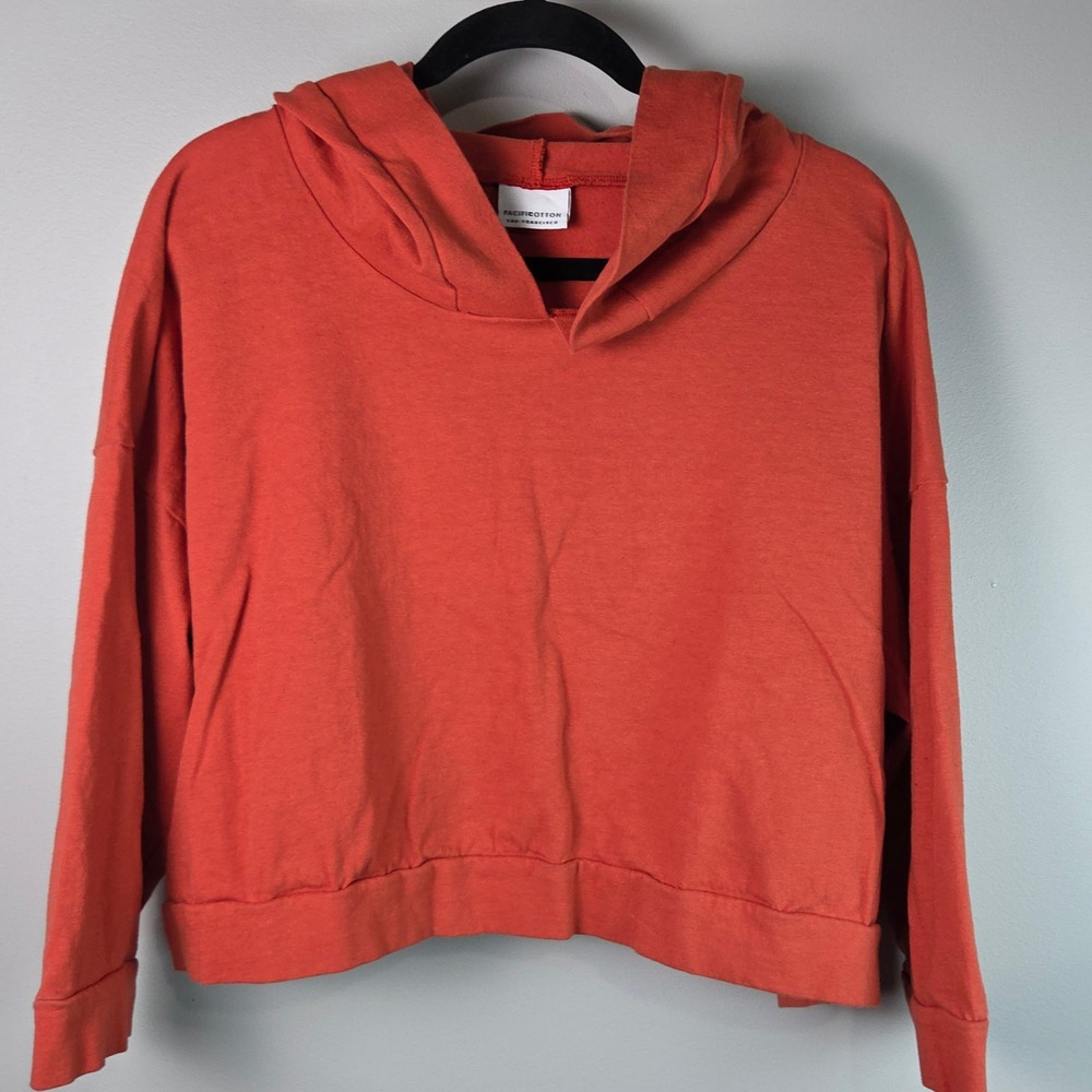 Pacific Cotton Hoodie Women OS Orange Excellent Cropped Boxy Made in USA Cotton